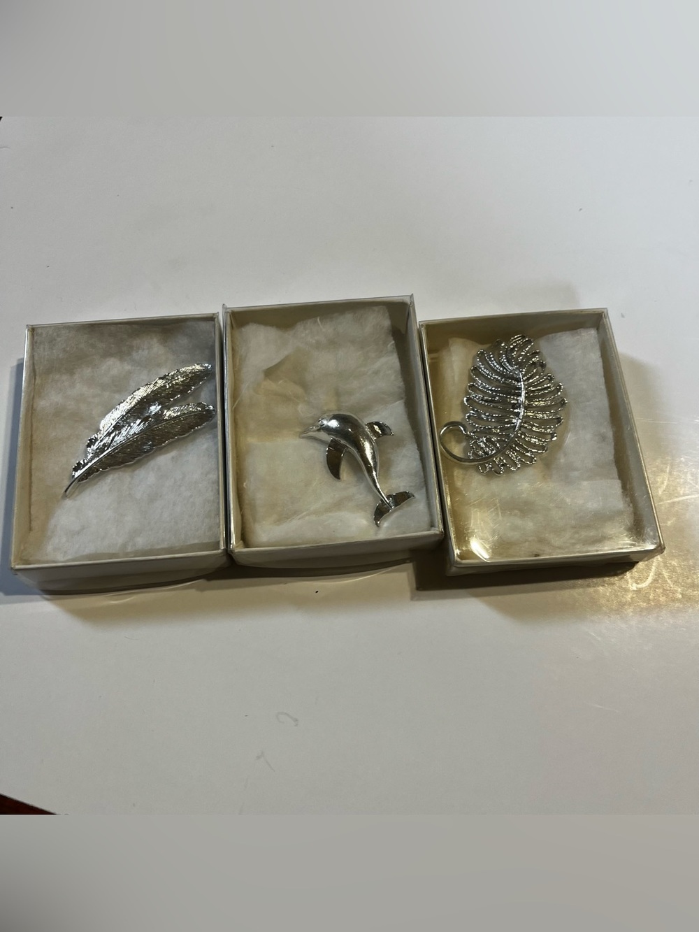 Vtg Silver Tone Signed Gerry’s Dolphin & Leaf Brooch Set - 3 Vintage Pins